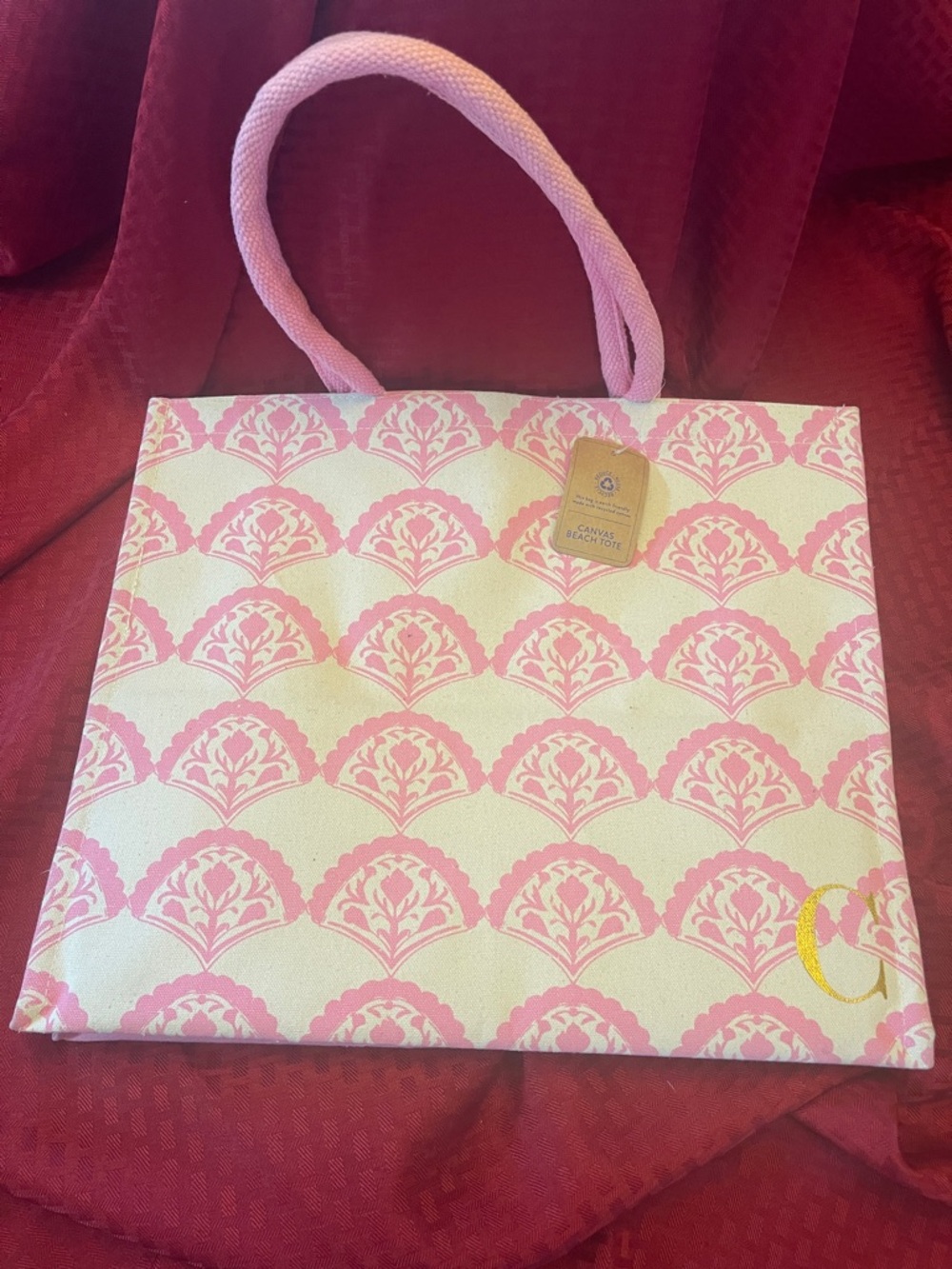 Pink Patterned Canvas Tote with Rope Handles